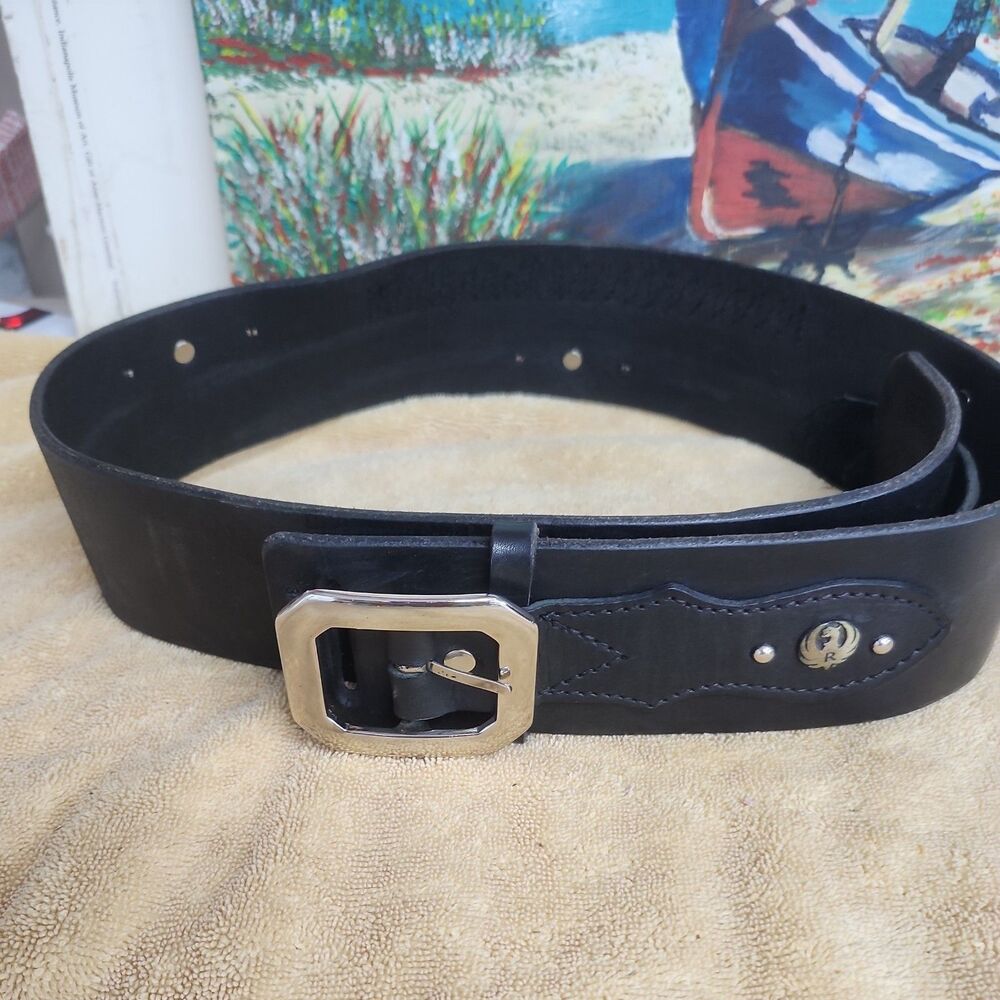 Western Gun Belt -  - Black - 3" Wide - Heavy Cowhide Leather
